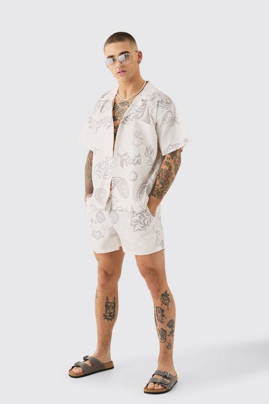 Kastiges Ripstop-Hemd mit Paisley-Print & Badehose