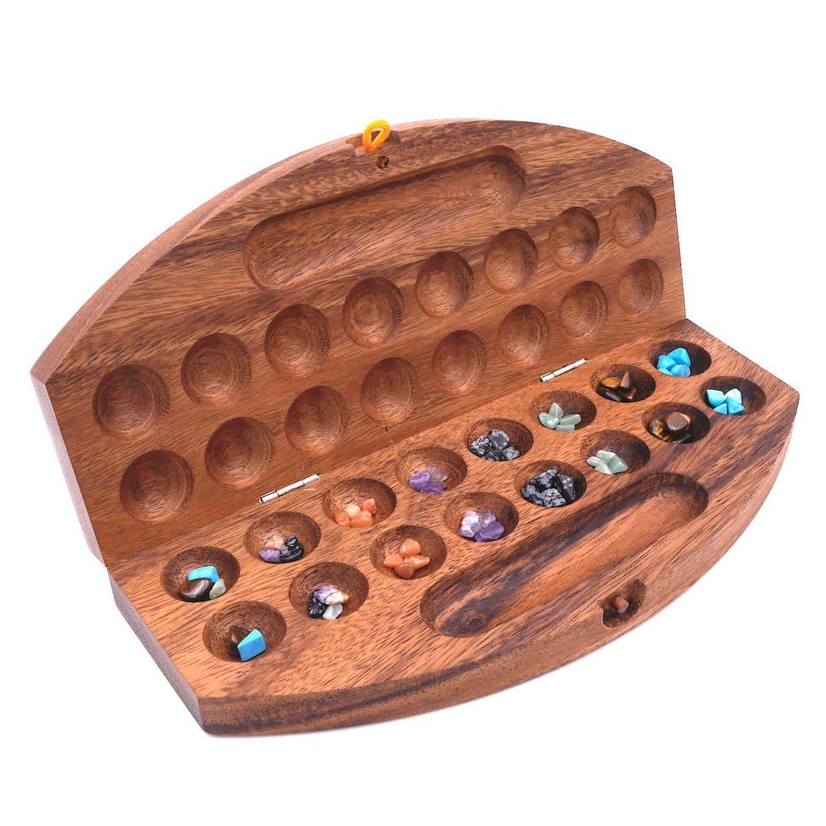 ROMBOL Denkspiele Spiel, Brettspiel HUS BAO - klappbares Steinchenspiel für 2 Spieler, Holzspiel