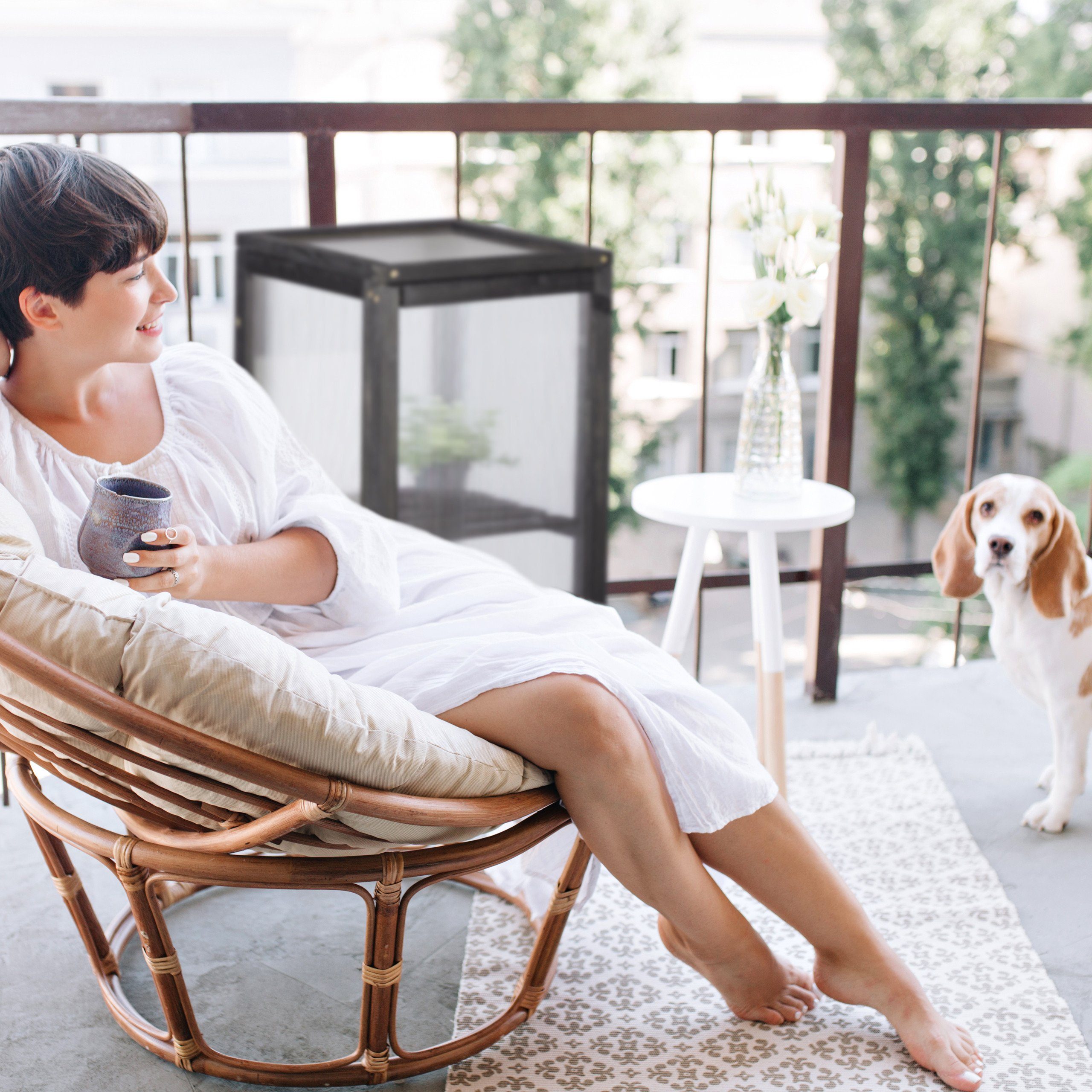 relaxdays Gewächshaus Holz Gewächshaus Balkon 2 Ablagen