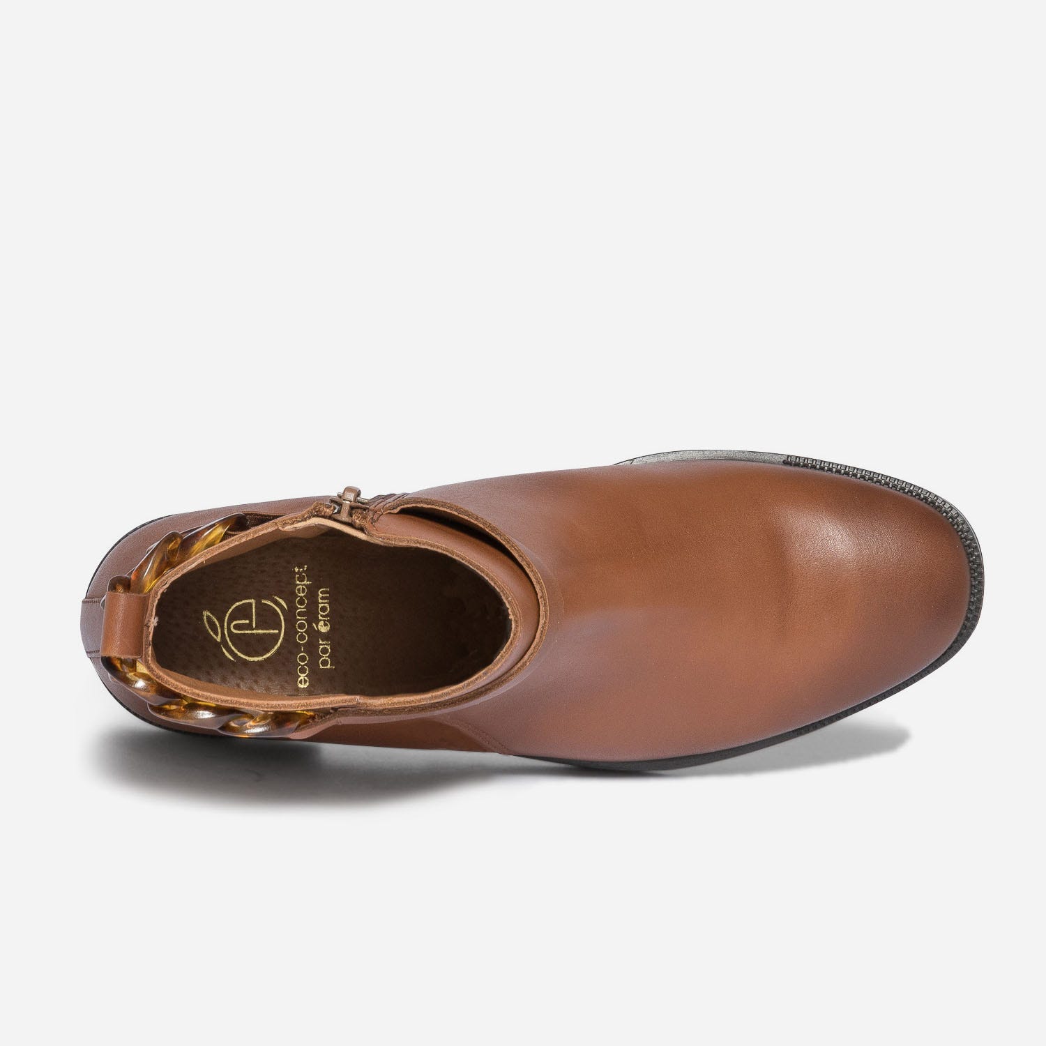 Boots camel éco-conçu en cuir avec maxi-chaîne