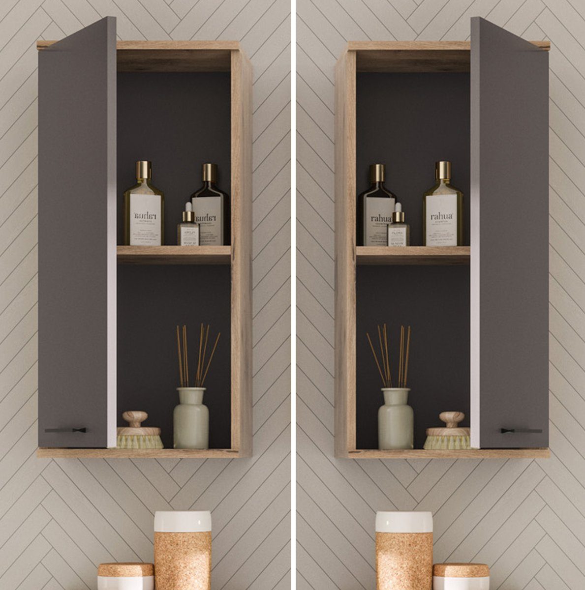 xonox.home Hängeschrank Mason (Badschrank grau und Nox Eiche, BxH 37 x 77 cm) Türanschlag wechselbar, mit Soft-Close