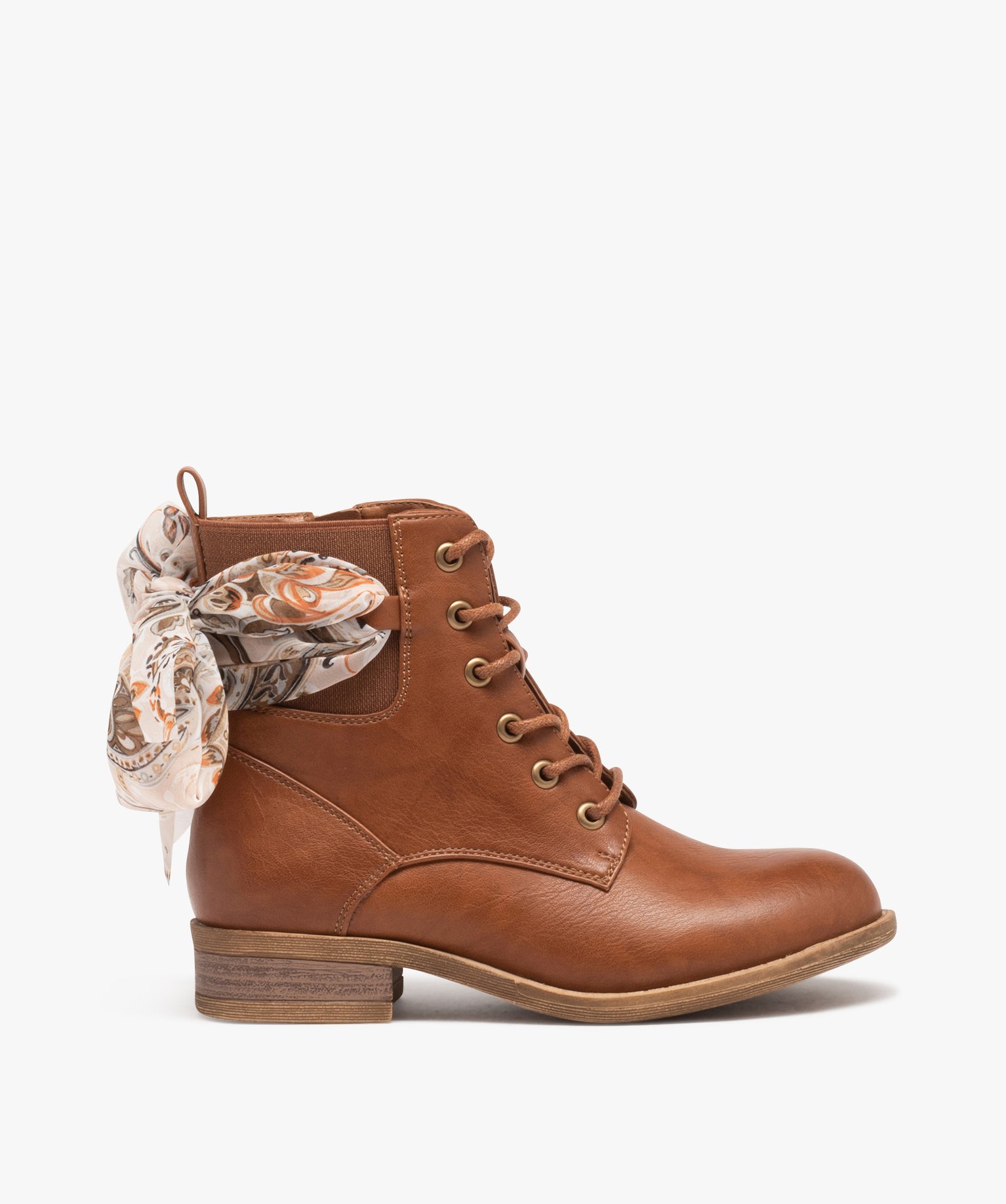 Boots à lacets et ruban en voile fille marron | GEMO