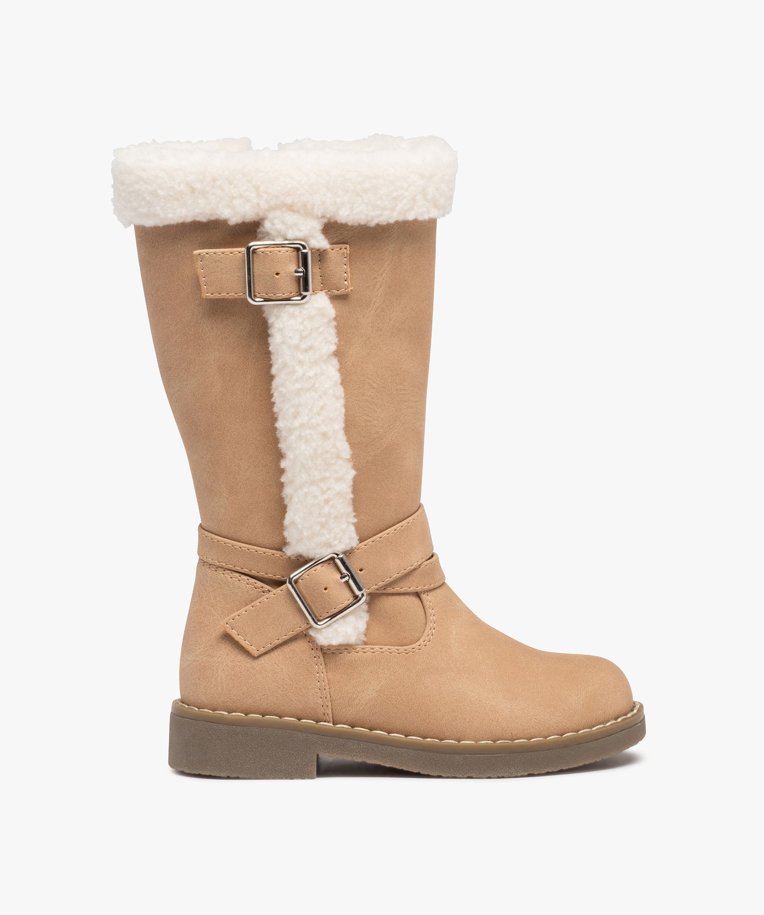 Bottes fille à talon plat et bordures en sherpa rose | GEMO