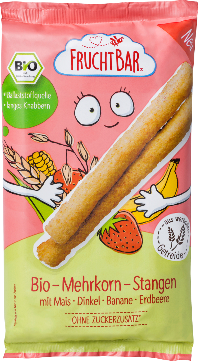 Babysnack Mehrkorn-Stangen mit Mais, Dinkel, Banane & Erdbeere ab 8 Monaten, 30 g