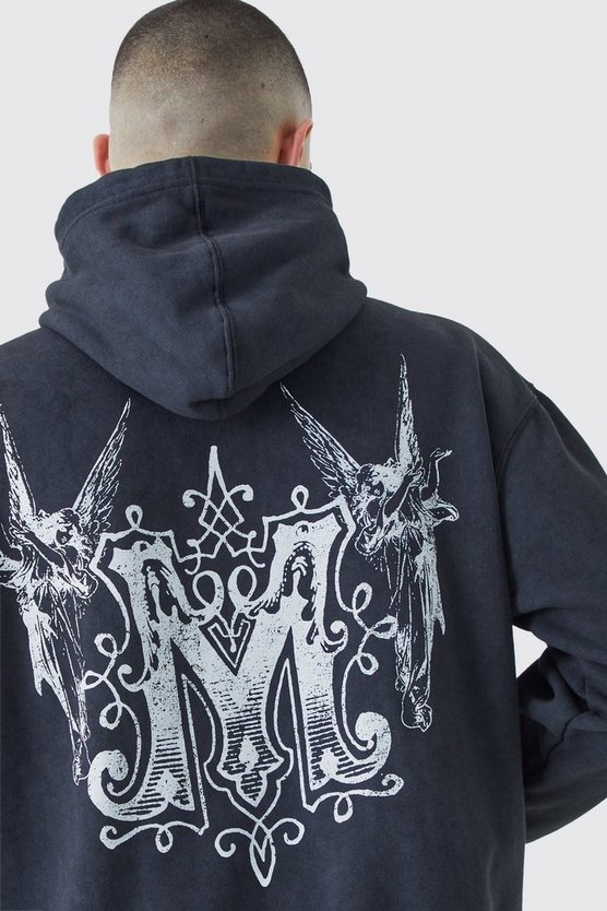Oversize Hoodie mit Acid-Waschung und M-Print