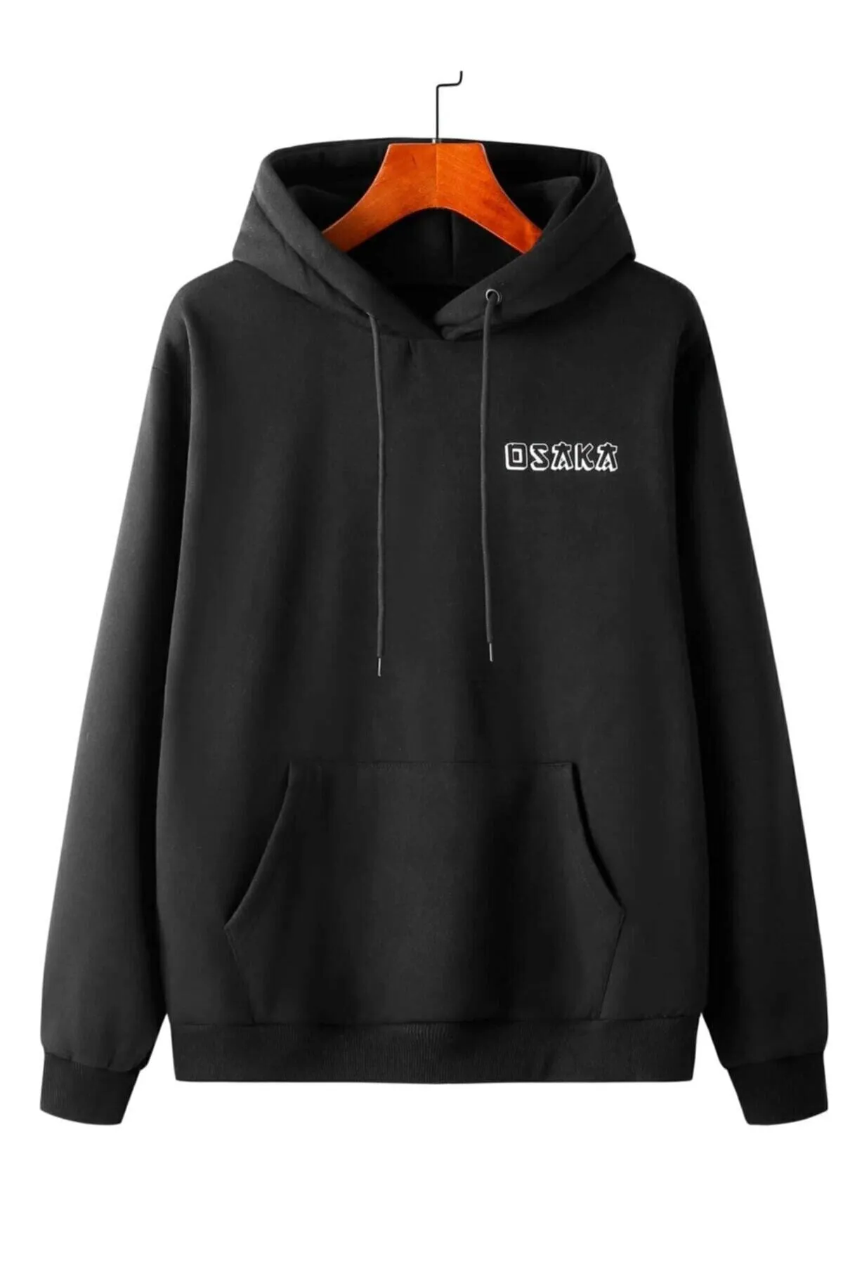 Know  Schwarzes Unisex-Kapuzen-Sweatshirt in Übergröße mit Aufdruck „Osaka“.