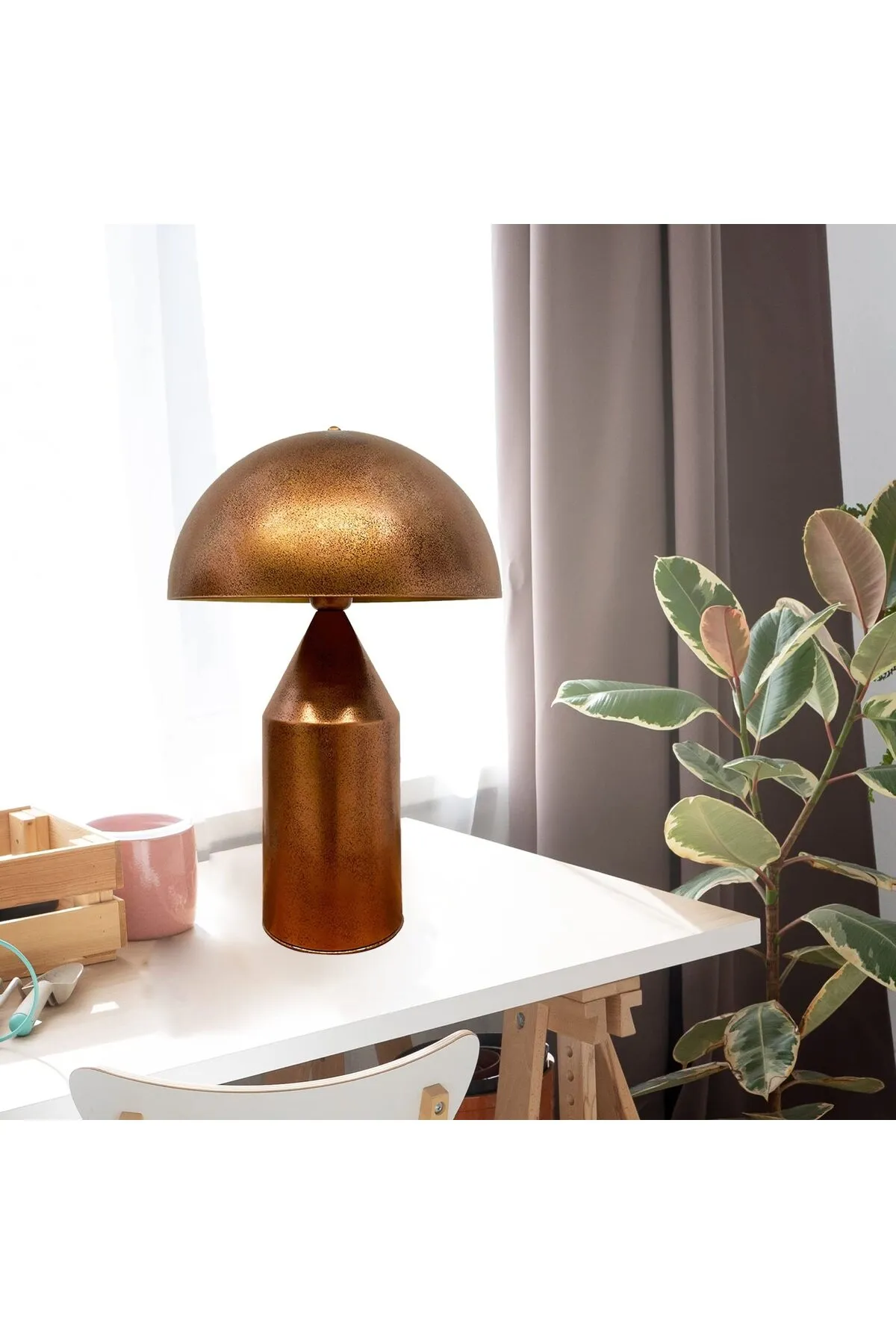 Bamyum  Lipeo Tischlampe Kupfer 30cm, Pilzlampe Metalllampe
