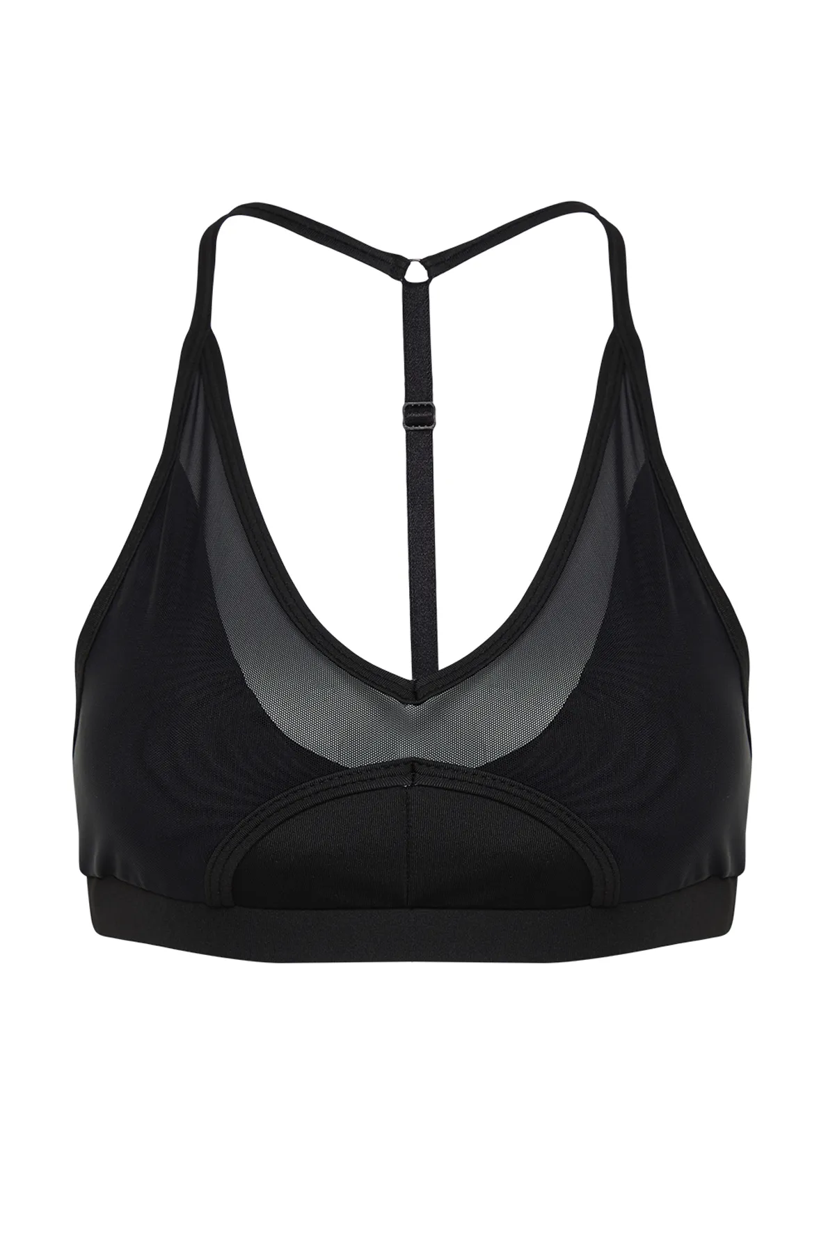 Trendyol Collection  Schwarzer, gestützter/formender Strick-Sport-BH mit Neckholder-Kragen, Tülldetail und Seilträger THMSS24SS00004
