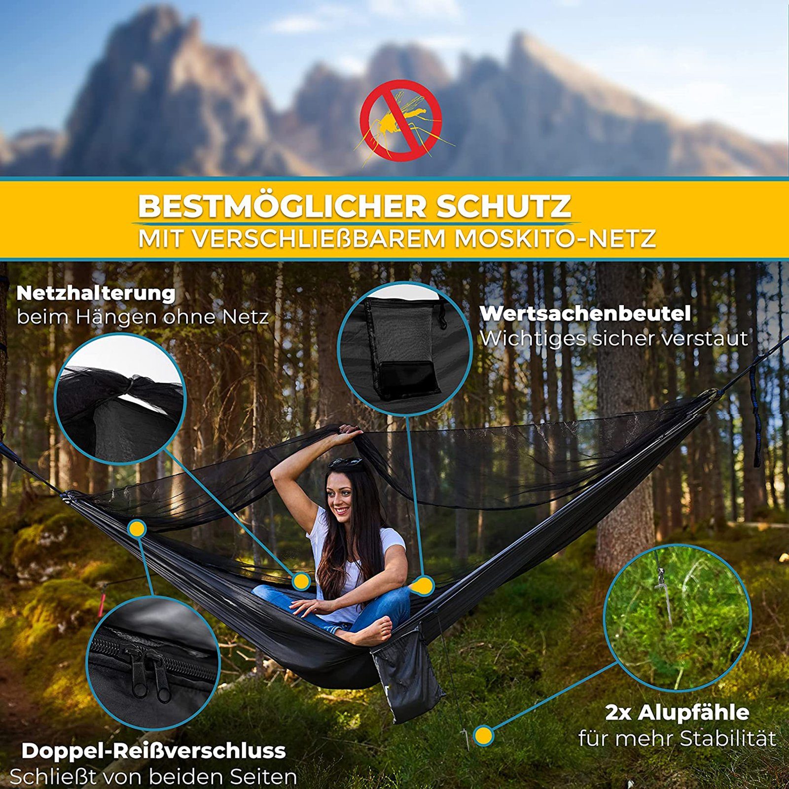 CALIYO Hängematte Hängematte Outdoor mit Moskitonetz,Reisehängematte Ultraleicht, Einfaches zum Öffnen, Tragbar, für Camping,Wandern, Hohe Tragfähigkeit