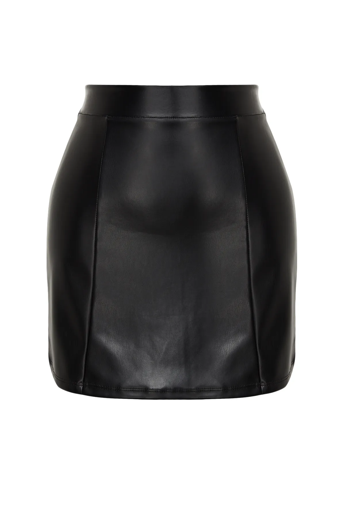 Trendyol Collection  Schwarzer Minirock aus Kunstleder mit hoher Taille TWOAW24ET00154