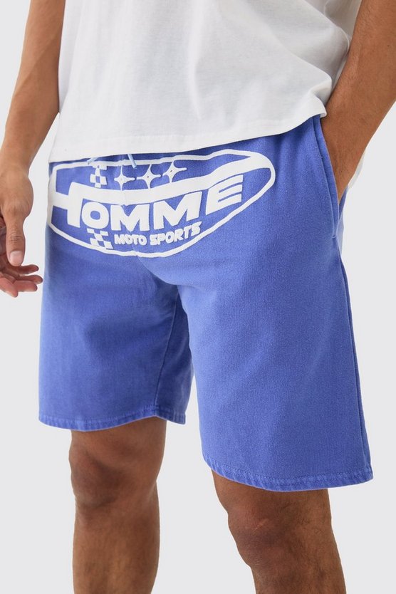 Oversize Shorts-Set mit Homme Moto Print