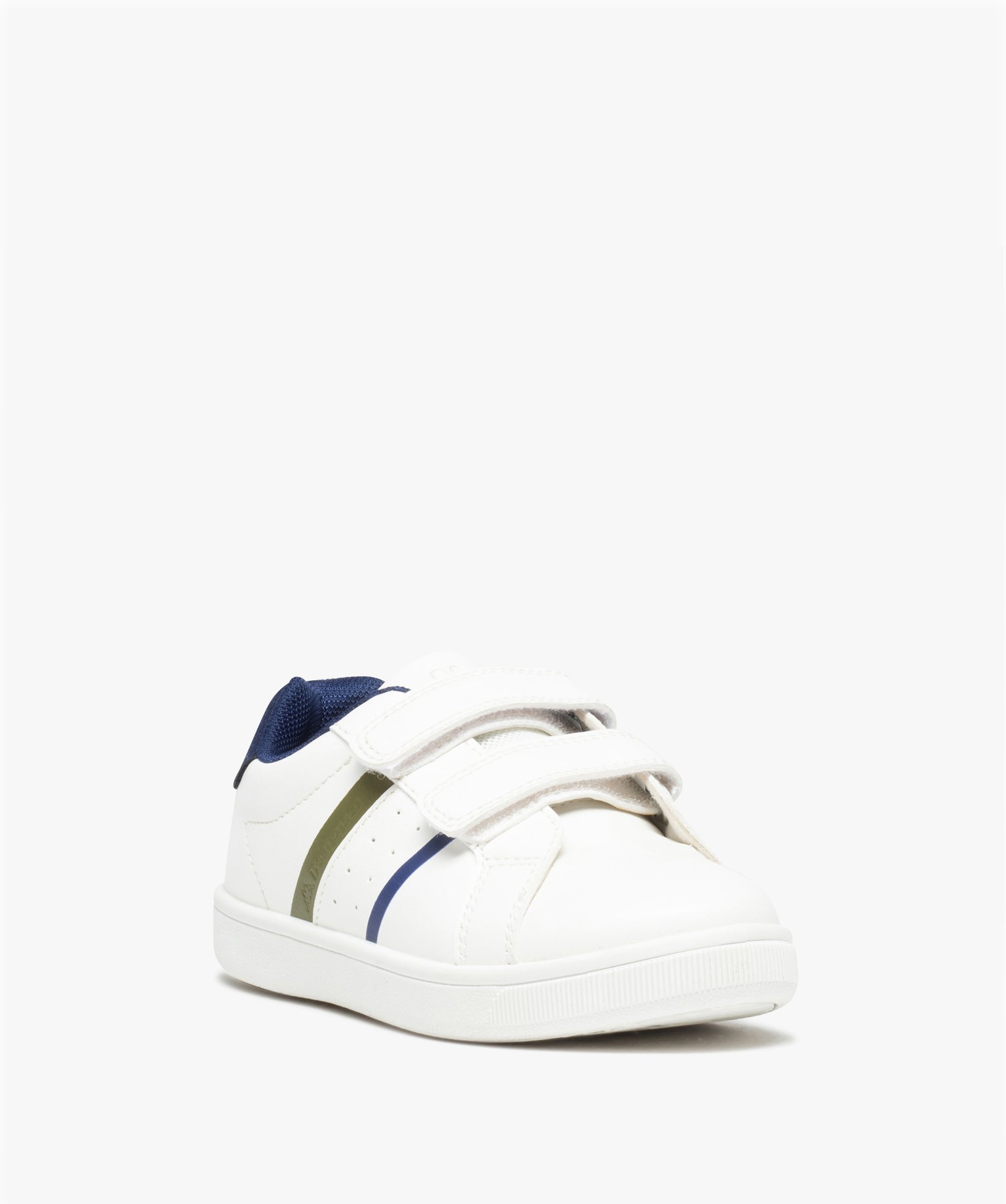 Baskets Garçon unies à bandes colorées et à scratch - Kappa blanc | GEMO