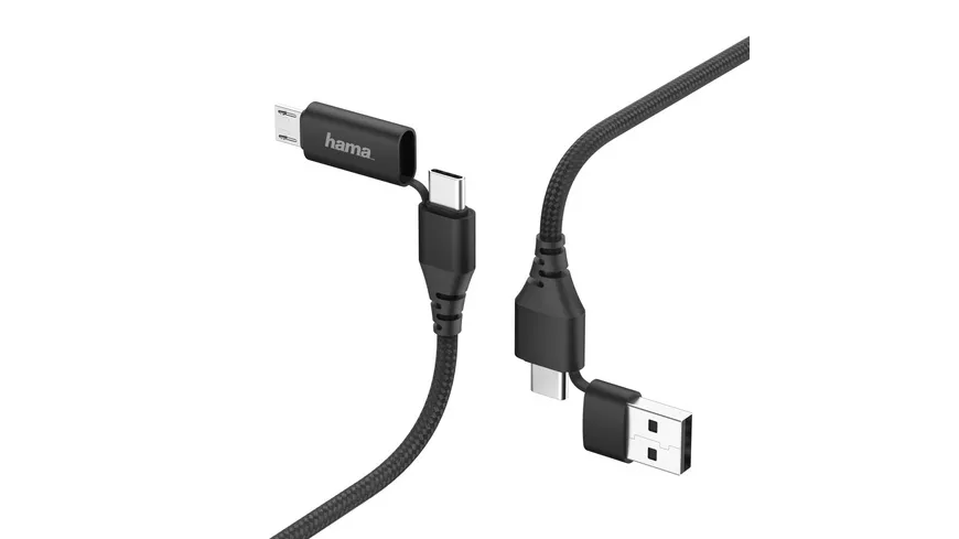 Hama 4in1-Type-C-Kabel mit Micro-USB- und USB-A-Adapter, 1,5 m, Schwarz