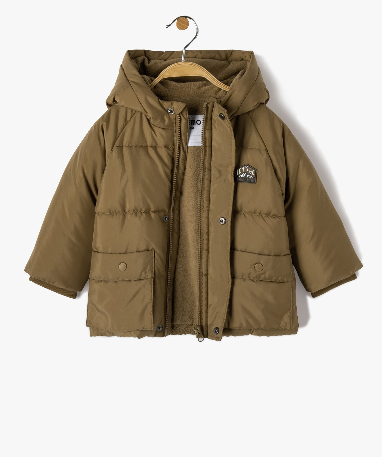 Blouson bébé Garçon chaud à capuche et doublure polaire beige | GEMO