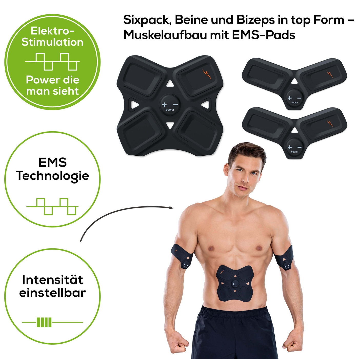 Beurer Muscle Booster EM 22-Muscle Booster mit EMS-Pads für Arme, Beine und den Sixpack