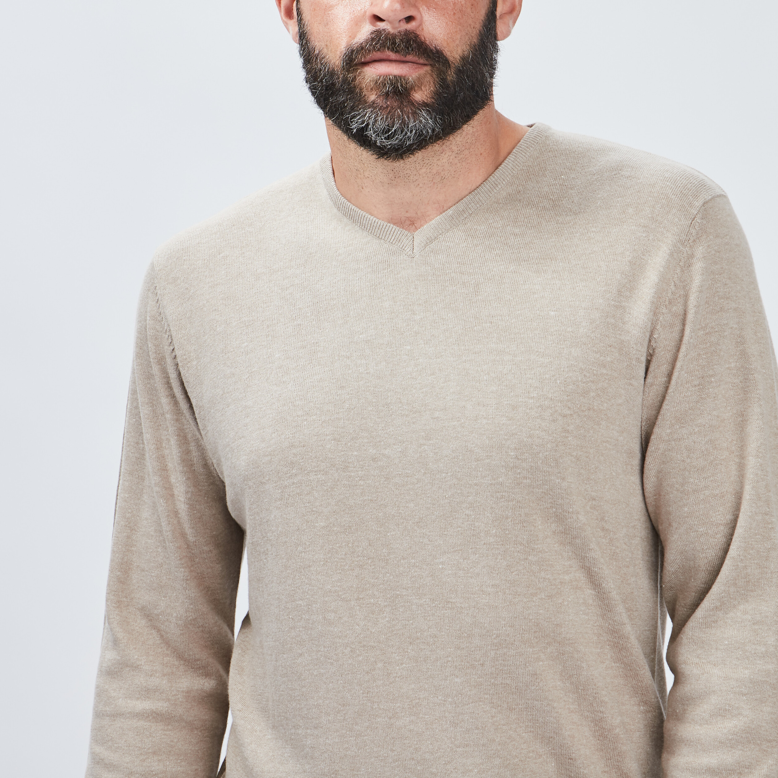 Pull avec col en V sable homme | La Halle