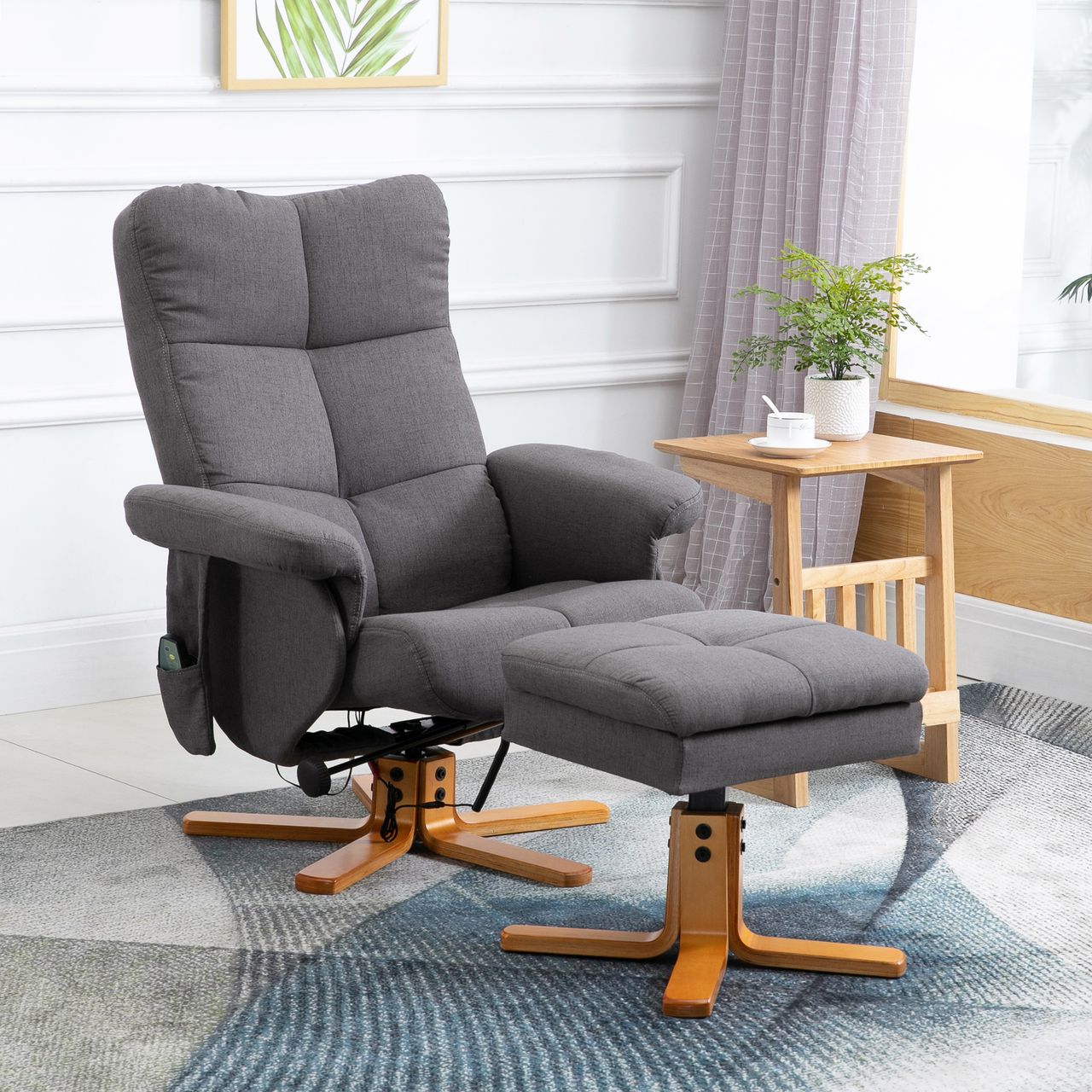 HOMCOM Relaxsessel Massagesessel mit Fußhocker Liegefunktion Dunkelgrau