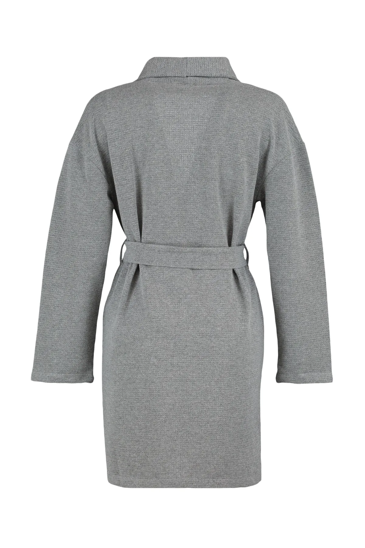 Trendyol Collection  Dunkelgrauer Strick-Morgenmantel aus Baumwoll-Piqué mit Gürtel THMAW23SB00002