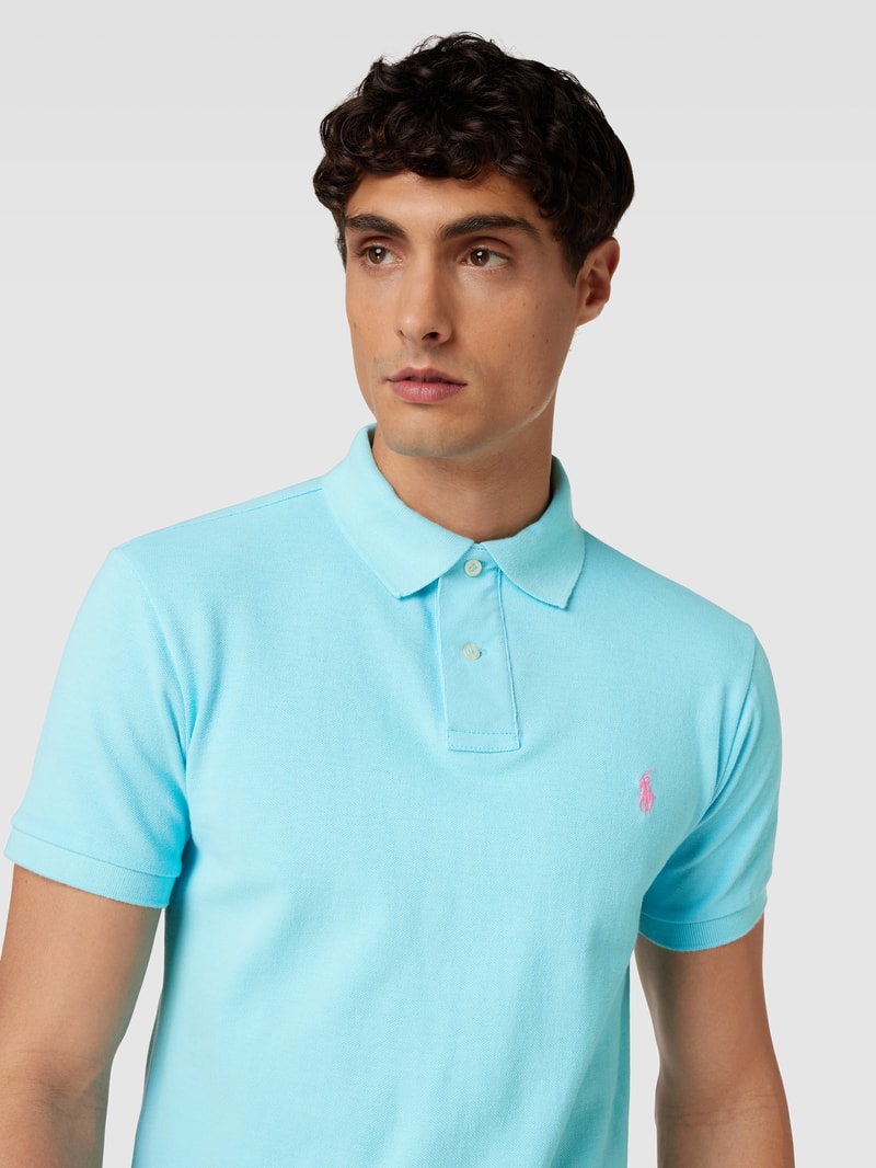 Poloshirt mit Logo-Stitching Modell 'BASIC' in türkis
