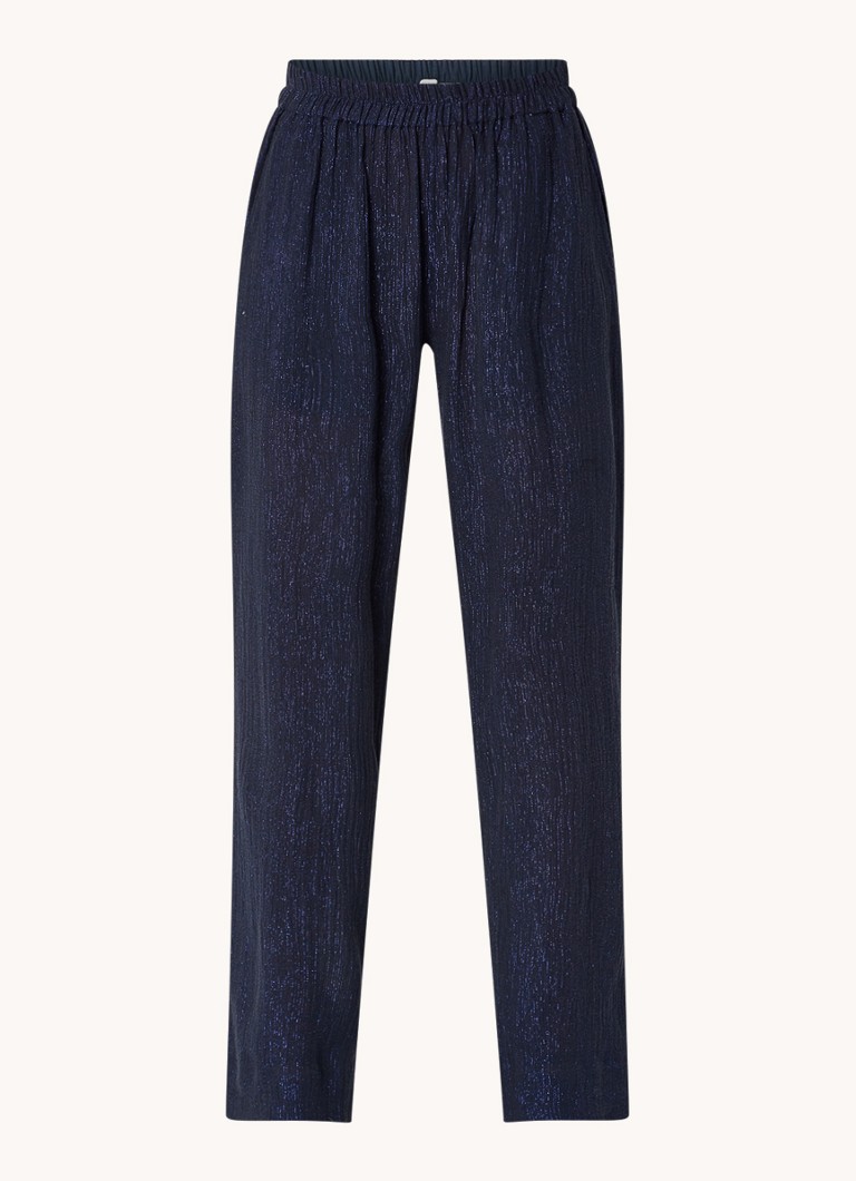 Pantaloni Amie cu talie medie și croială largă, cu garnitură din lurex.