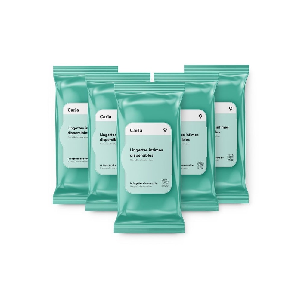 carlo & carla Paquet de 14 lingettes intimes pour femme biodégradables certifiées bio Lingettes intimes pour femme