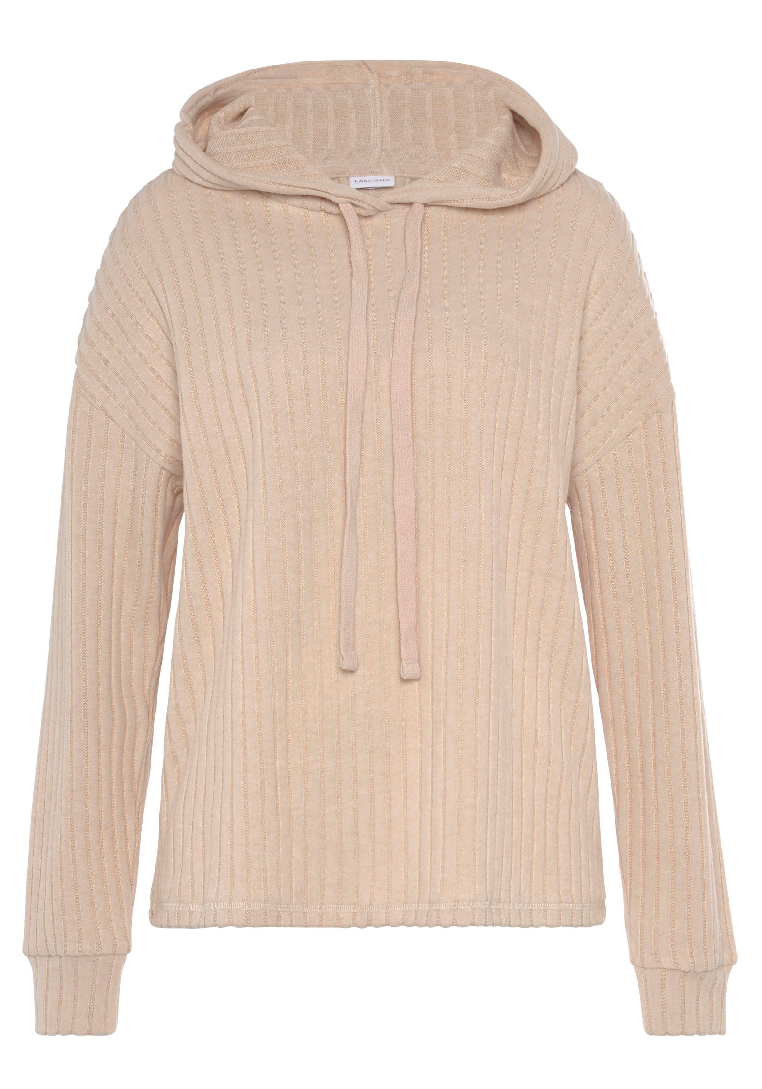 LASCANA Hoodie -Kapuzensweatshirt meliert mit Bindeband und überschnittene Schultern, Loungeanzug
