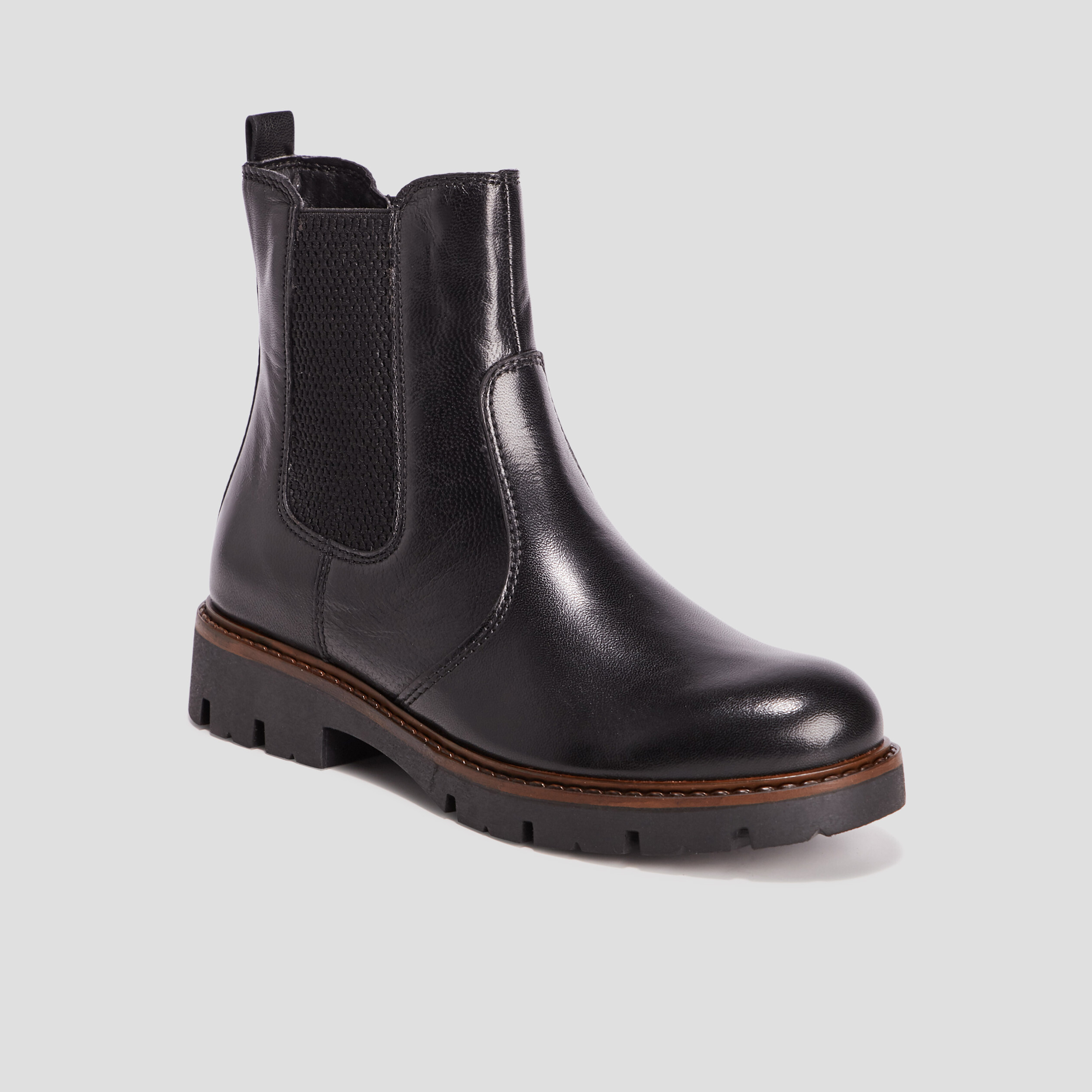 Bottines chelsea crantées en cuir noir fille | La Halle