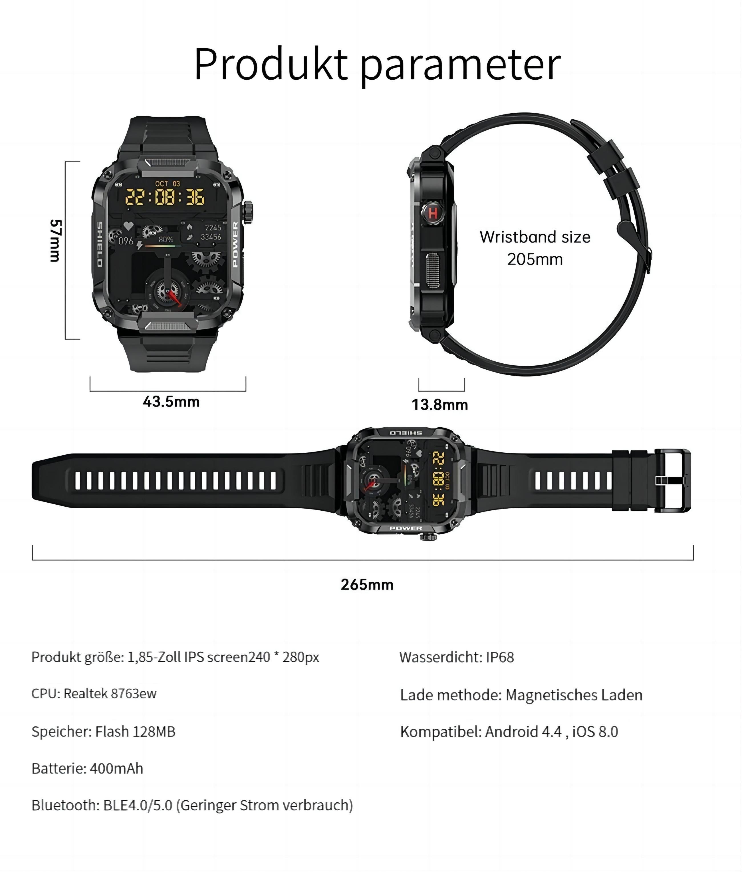 Makibes MK66 Smartwatch (1.85 Zoll), Trinkwasser Erinnerung, Blutdrucküberwachung, Damen Herren Smartwatch