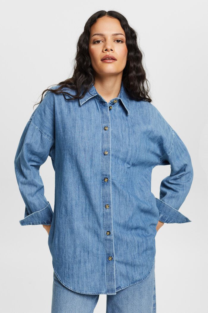 Oversized Jeans-Hemdbluse, 100 % Baumwolle