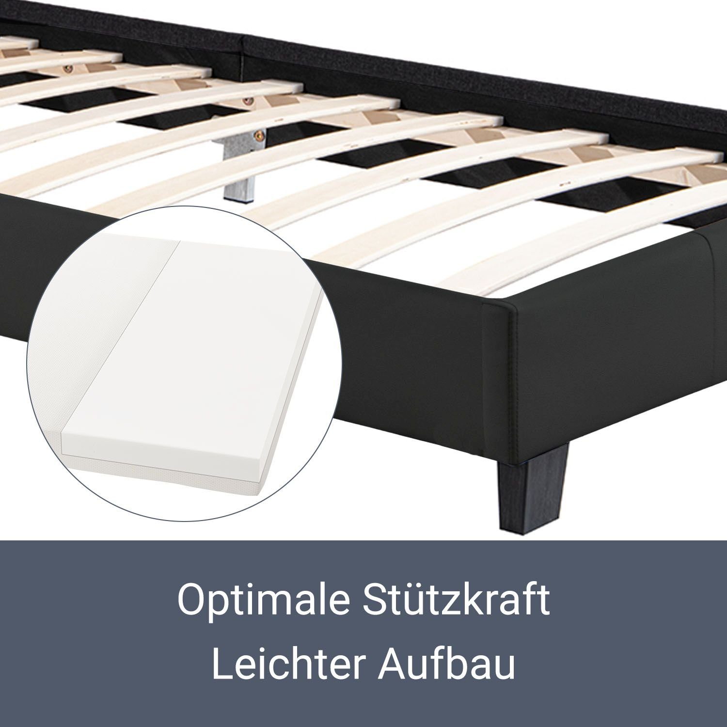 Juskys Polsterbett Verona, hohes Kopfteil, robustes Bettgestell, Lattenrost