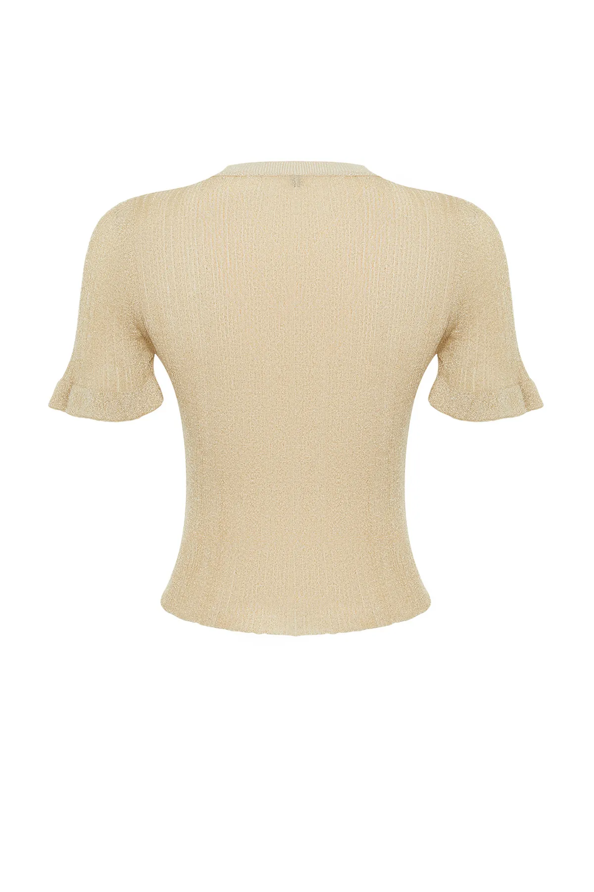 Trendyol Collection  Hellgelber Strickpullover mit silbernen Ärmeln und detailliertem T-Shirt-Look TWOSS24KZ00029