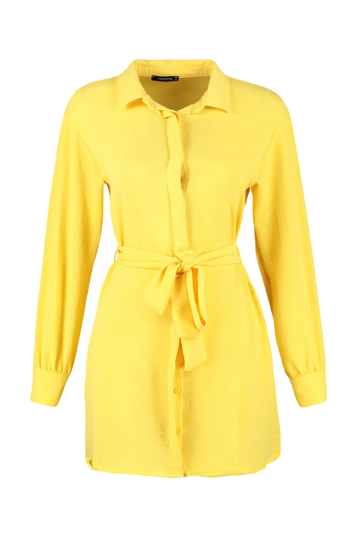Trendyol Modest  Gelbes gewebtes Hemd mit Gürtel und versteckter Knopfleiste TCTSS21TN0049