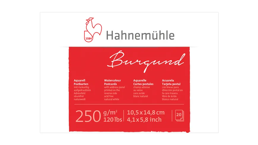 Hahnemühle Burgund Aquarell-Postkartenblock DIN A6 20 Blatt