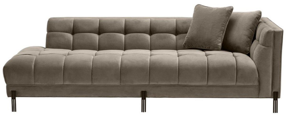 Casa Padrino Loungesofa Luxus Lounge Sofa Greige / Schwarz 223 x 95 x H. 68 cm - Rechtsseitiges Wohnzimmer Sofa mit edlem Samtsoff und 2 Kissen