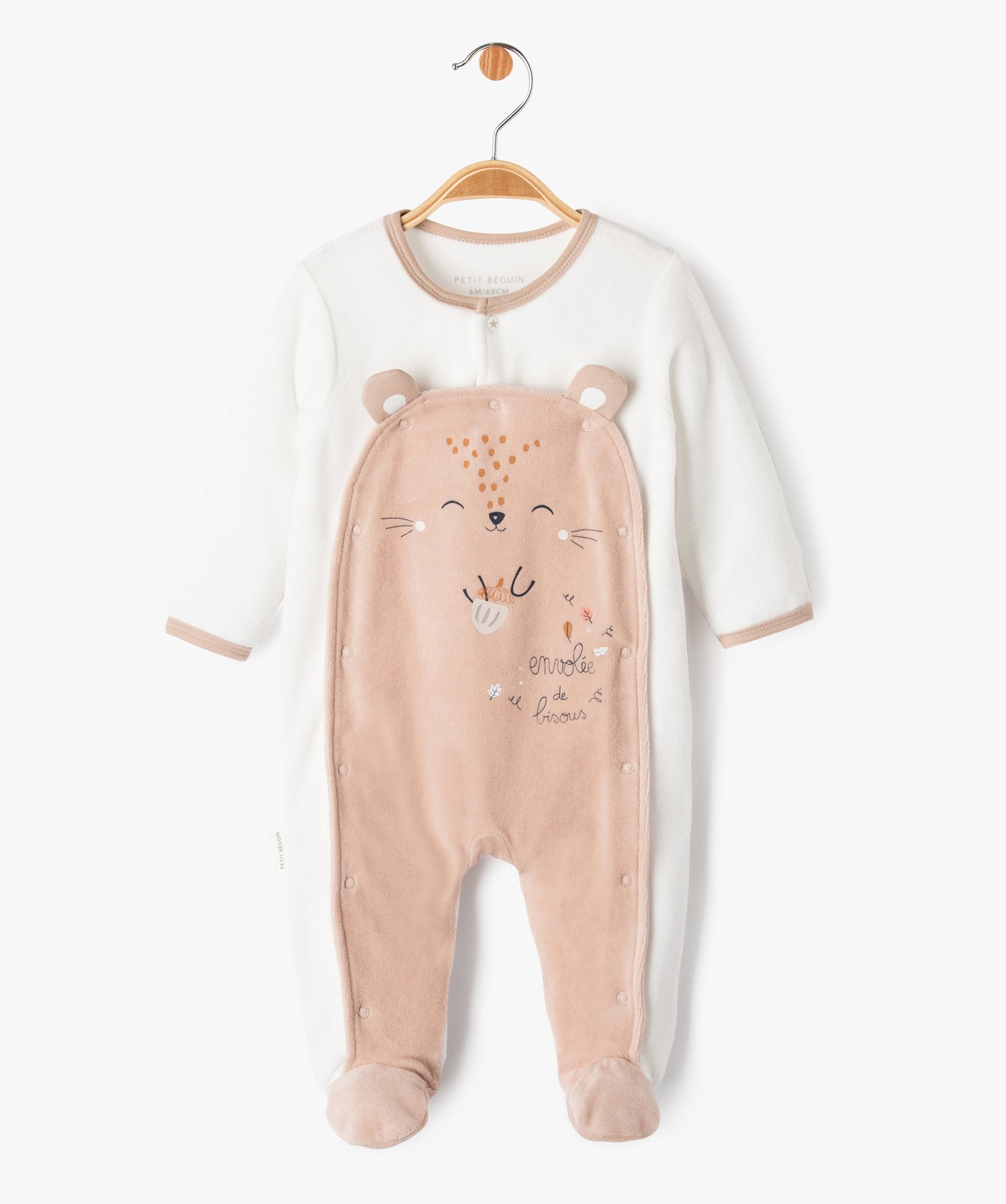Pyjama en velours avec ouverture devant bébé - Petit Béguin ecru | GEMO