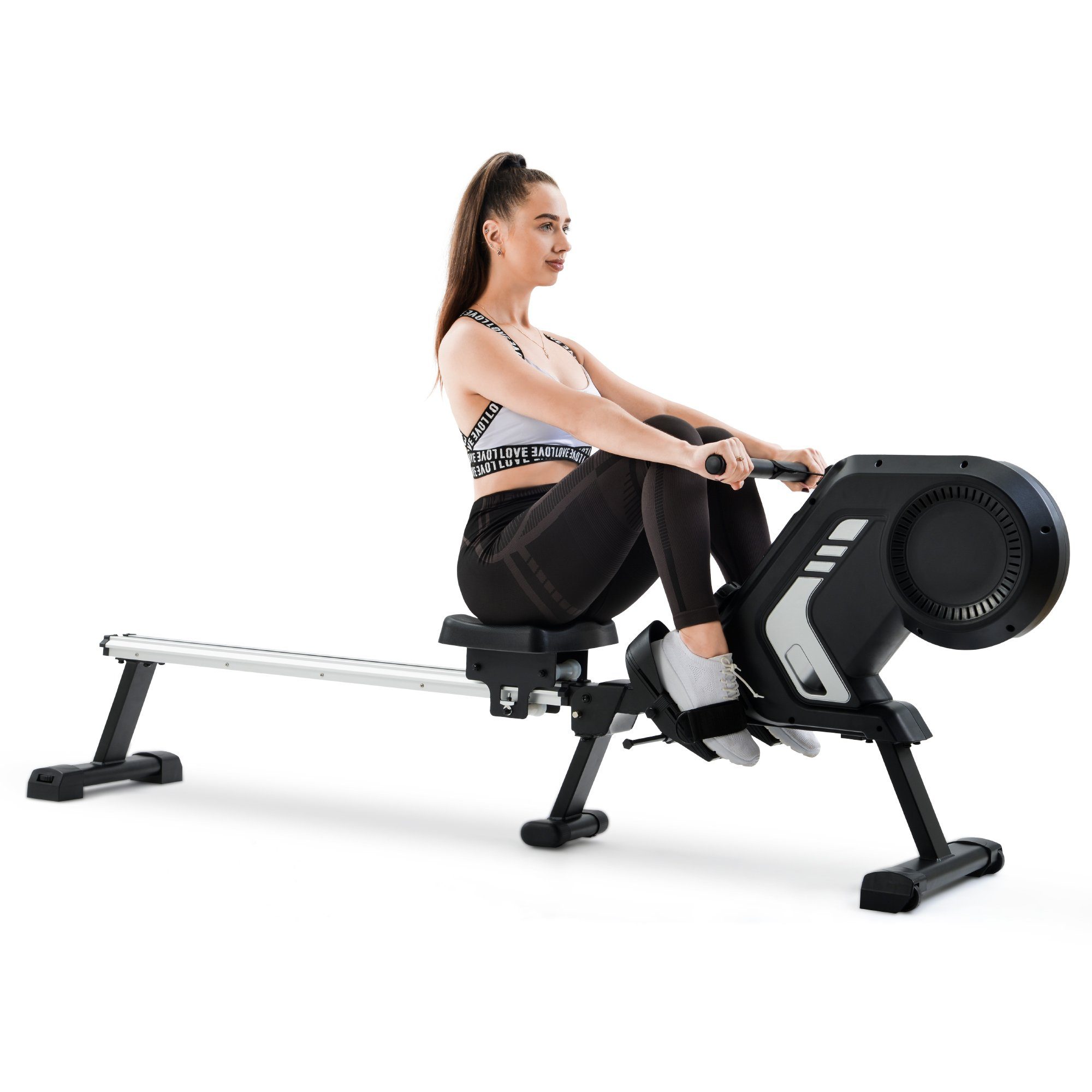 Mould King Rudergerät Faltbares Rudergerät Magnetwiderstand LCD-Display rutschfesten Pedalen, Transporträdern für das Heim-Fitnessstudio