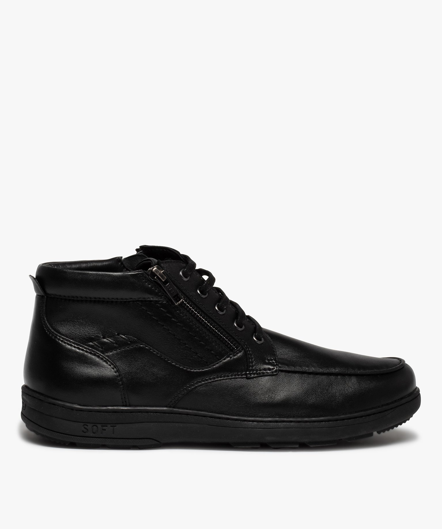 Boots homme confort dessus cuir uni à lacets noir | GEMO