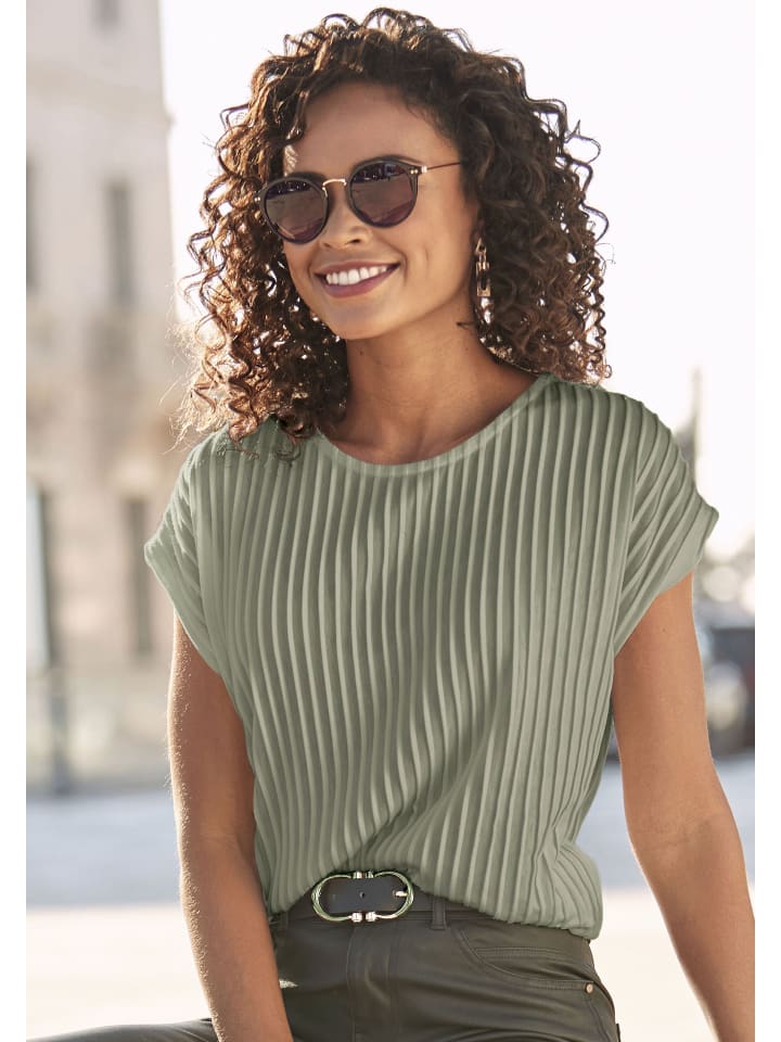 LASCANA Kurzarmshirt in khaki günstig kaufen
