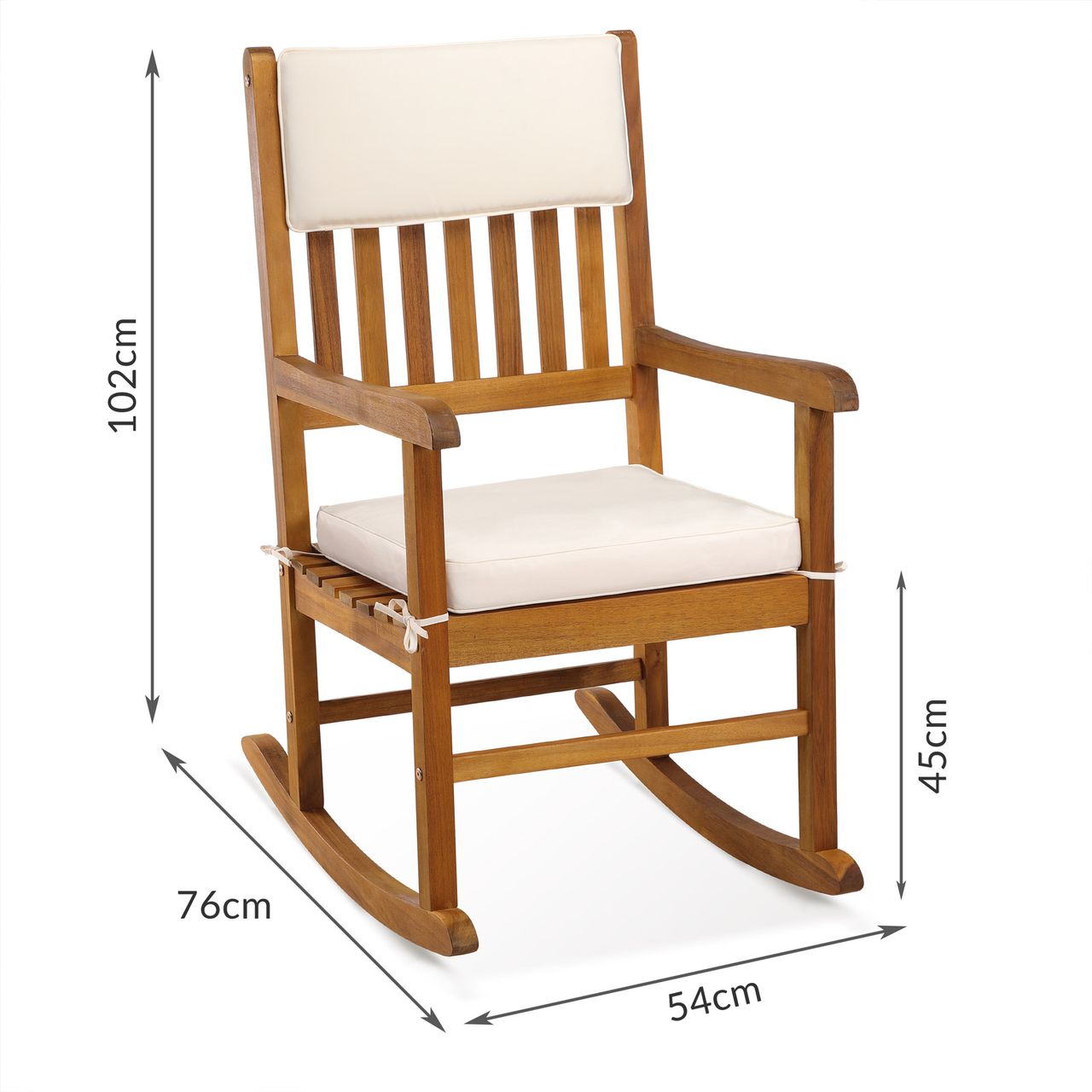 Casaria Deuba Schaukelstuhl Akazie 3 tlg 107x76x54cm braun creme