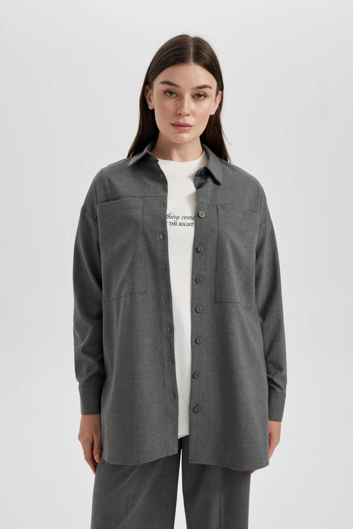 DeFacto  Relax Fit Gabardine Langarmhemd Tunika B0915ax23wn