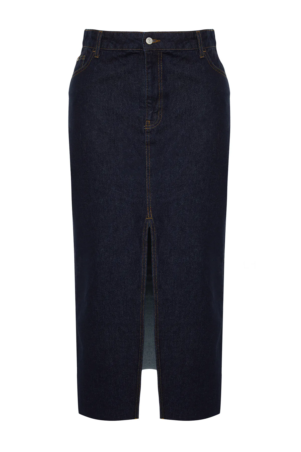 Trendyol Curve  Dunkelblauer, geschlitzter Maxi-Jeansrock TBSSS24AZ00046