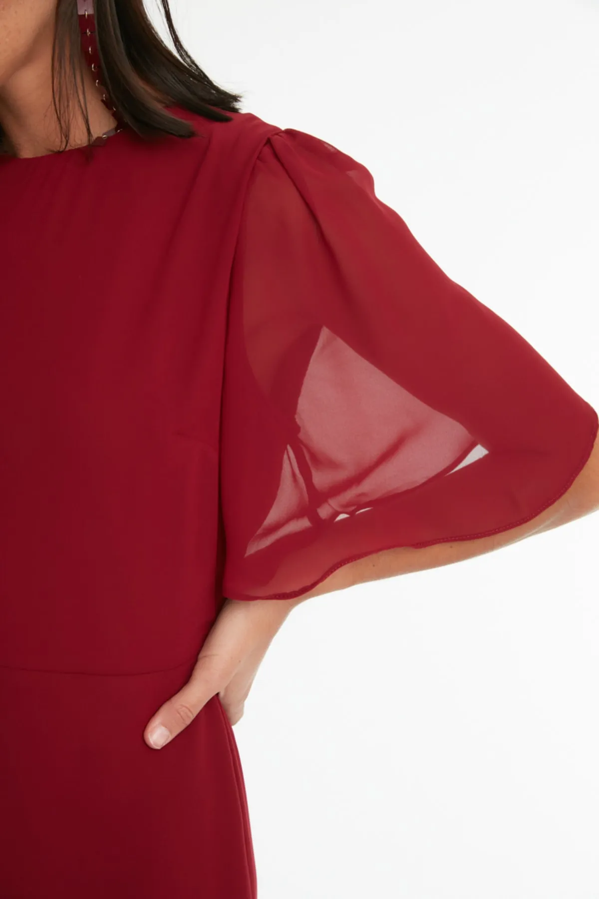 Trendyol Collection  Burgunderrotes A-Linien-Basic-Midi-Webkleid aus Chiffon TWOSS20EL0908