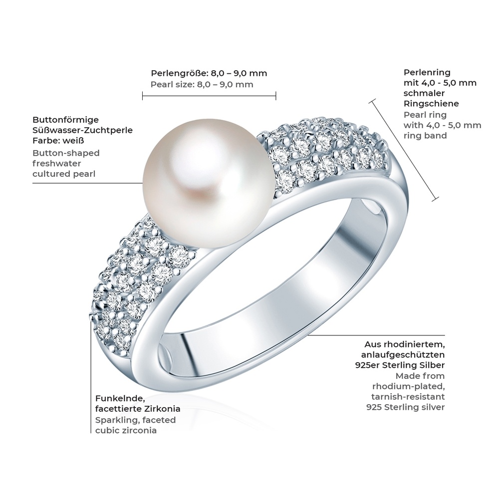 Valero Pearls Bague Argent sterling Oxyde de zirconium (CZ) Perle de culture d'eau douce en Arg Bague