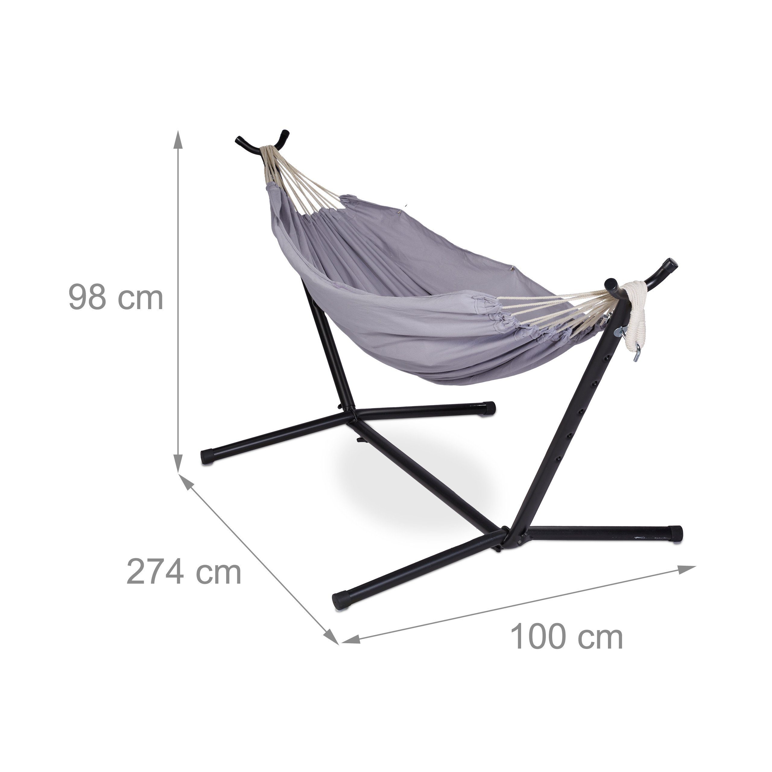 relaxdays Hängematte Graue Hängematte mit Gestell, Grau