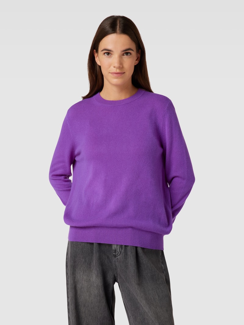 Kaschmirpullover in Strick-Optik mit Rundhalsausschnitt in violett