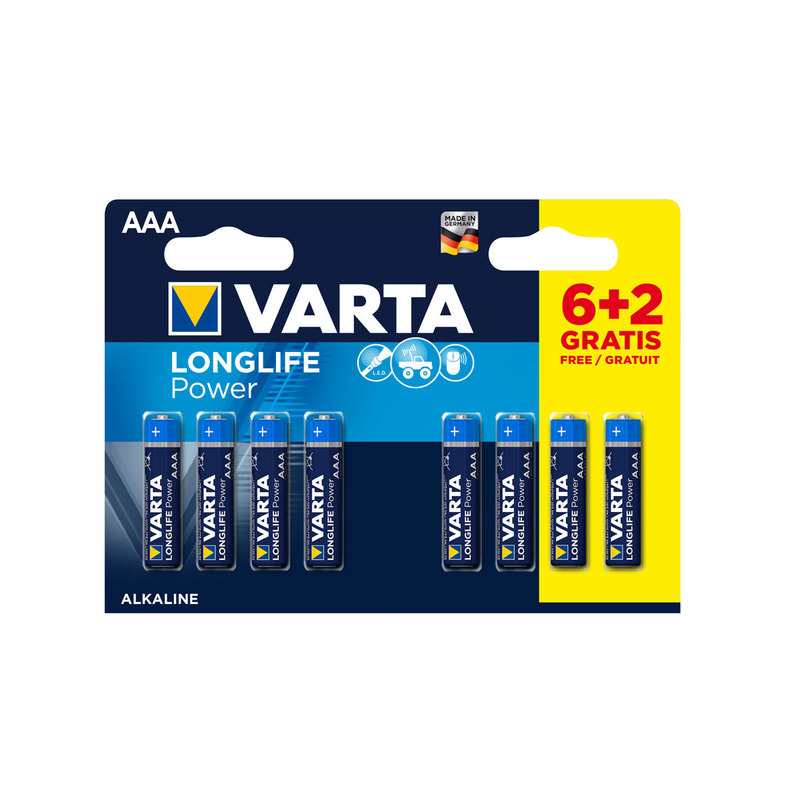 Blister 6 piles LR03/AAA + 2 gratuites LONGLIFE Power Varta