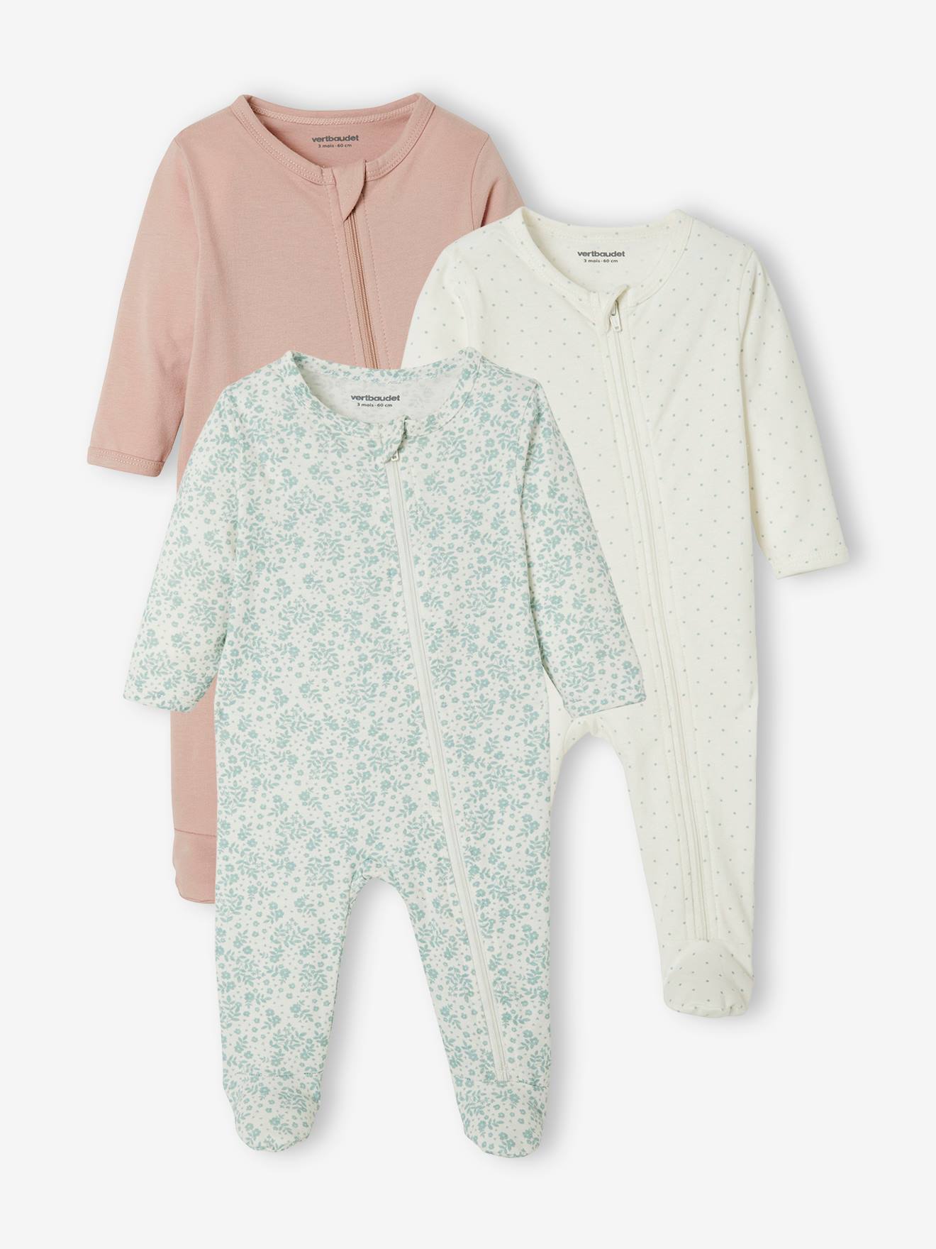 Lot de 3 pyjamas bébé en jersey ouverture zippée BASICS lot moutarde