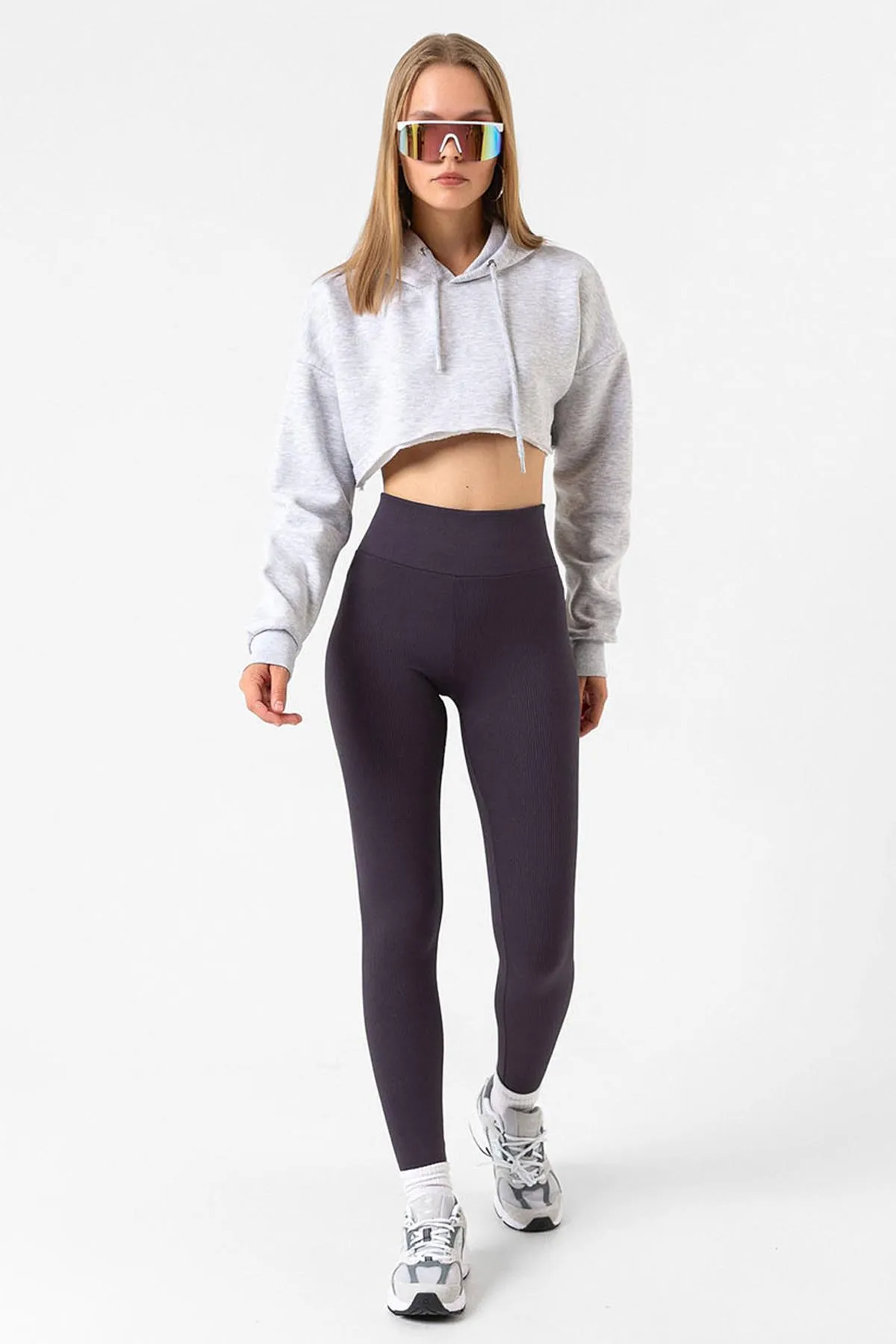 Domoda  Geräucherte, gerippte, elastische Strickstrumpfhose mit hoher Taille und Interlock-Taille