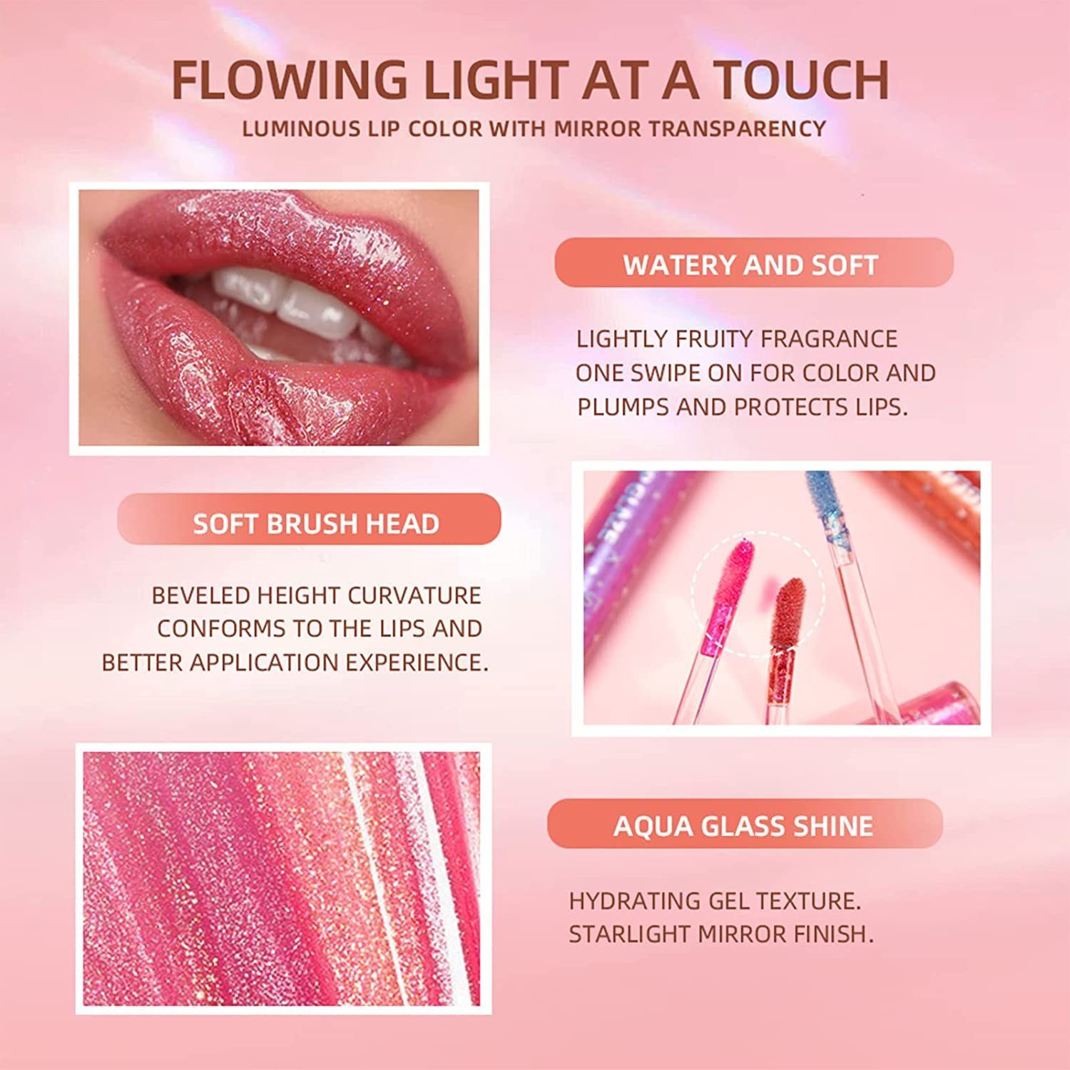 Haiaveng Lipgloss-Set 9 Farben Glitter Diamant Glänzender Lipgloss Set, Langanhaltender Wasserdichter Schimmer Metallic Lippenstift