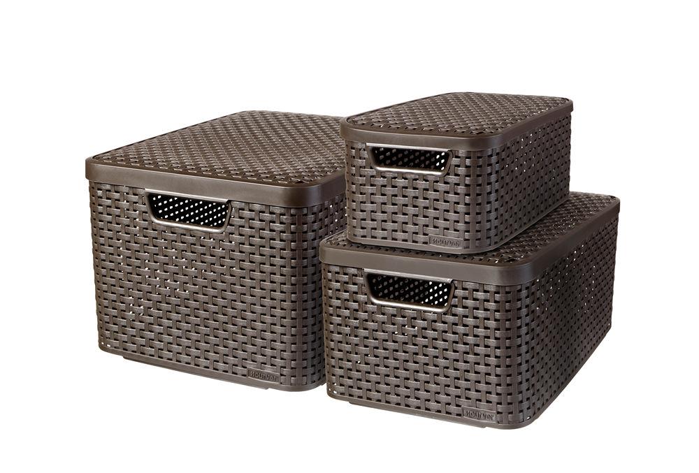 Curver 3-er Set STYLE Box L M S mit Deckel dunkelbraun